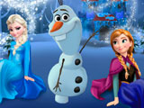 Elsa and Anna Building Olaf
