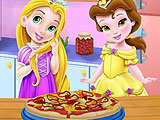Baby Rapunzel and Belle Cooking Pizza